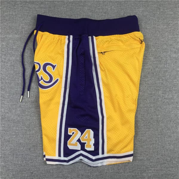Kobe Bryant 8 24 Los Angeles Lakers Yellow Shorts side 1