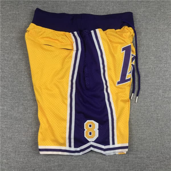 Kobe Bryant 8 24 Los Angeles Lakers Yellow Shorts side