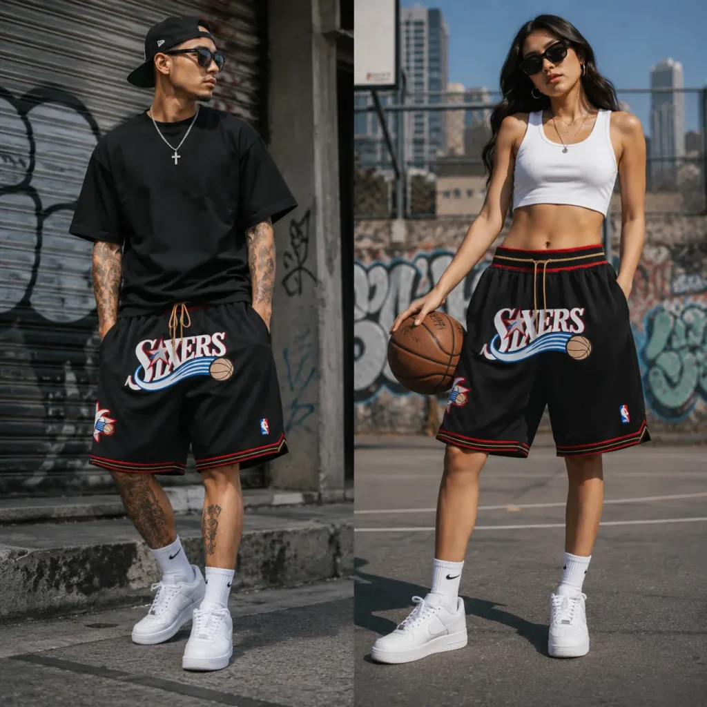 Philadelphia 76ers Throwback Black Basketball Shorts 3 Philadelphia 76ers Throwback Black Basketball Shorts