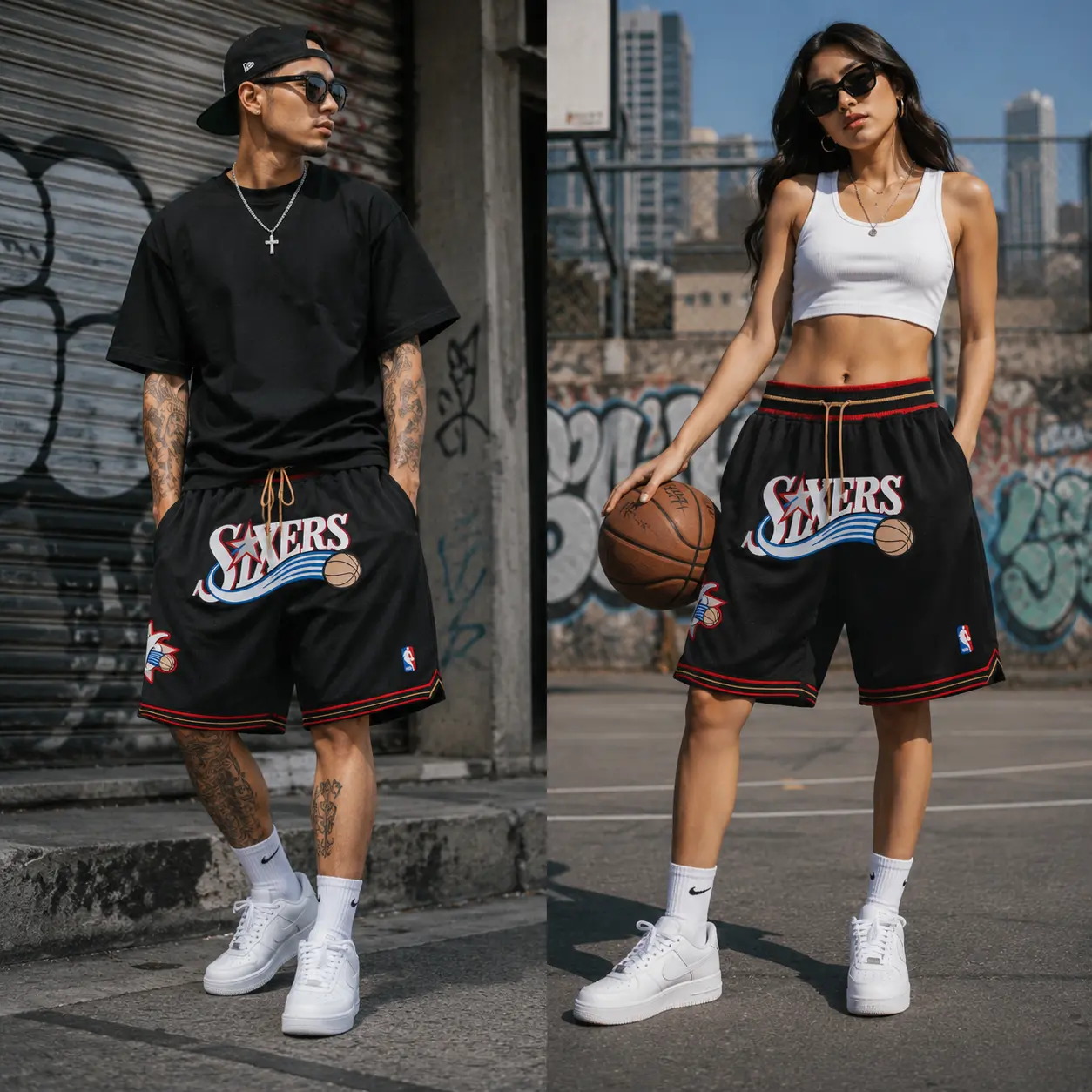 Philadelphia 76ers Throwback Black Basketball Shorts Philadelphia 76ers Throwback Black Basketball Shorts