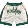 Front view of Boston Celtics White City Edition Shorts featuring a clean white design with the Celtics logo and city edition accents.