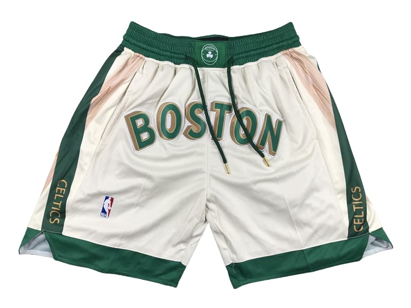 Front view of Boston Celtics White City Edition Shorts featuring a clean white design with the Celtics logo and city edition accents.