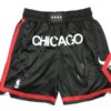 Front view of Chicago Bulls 23 Black City Edition Shorts featuring the team logo and number 23 in a sleek black design.