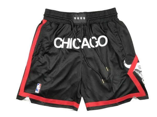 Front view of Chicago Bulls 23 Black City Edition Shorts featuring the team logo and number 23 in a sleek black design.