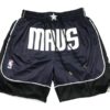 Front view of Dallas Mavericks 2022-23 Statement Edition Navy Shorts featuring a rich navy design with the Mavericks logo and statement edition details.