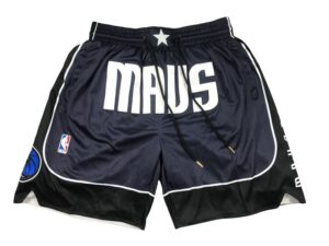 Front view of Dallas Mavericks 2022-23 Statement Edition Navy Shorts featuring a rich navy design with the Mavericks logo and statement edition details.