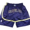 Front view of Golden State Warriors Jordan Statement Shorts featuring a bold design with the Warriors logo and Jordan branding