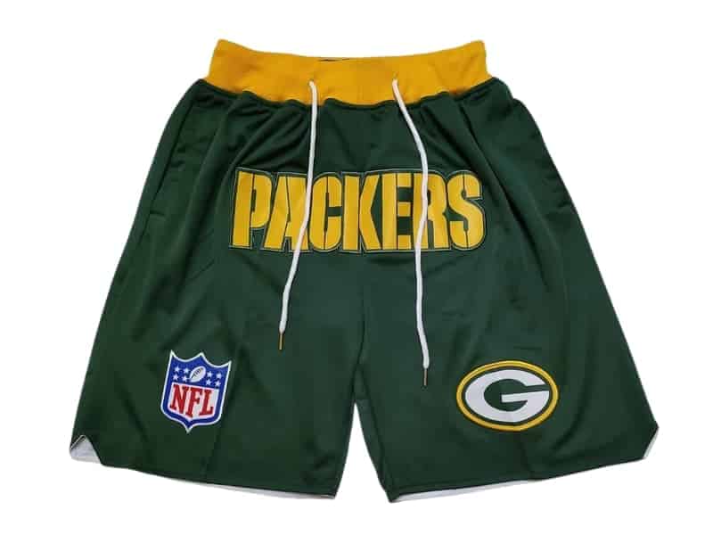 Front view of Green Bay Packers Shorts in Green with the team logo and bold color.