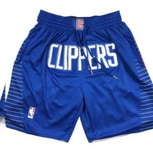 Front view of LA Clippers Icon Swingman Shorts featuring a classic design with the Clippers logo and team colors.