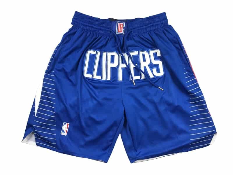 Front view of LA Clippers Icon Swingman Shorts featuring a classic design with the Clippers logo and team colors.