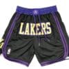 Front view of Los Angeles Lakers City Edition 2023-24 Black Shorts featuring a sleek black design with the Lakers logo and bold accents.