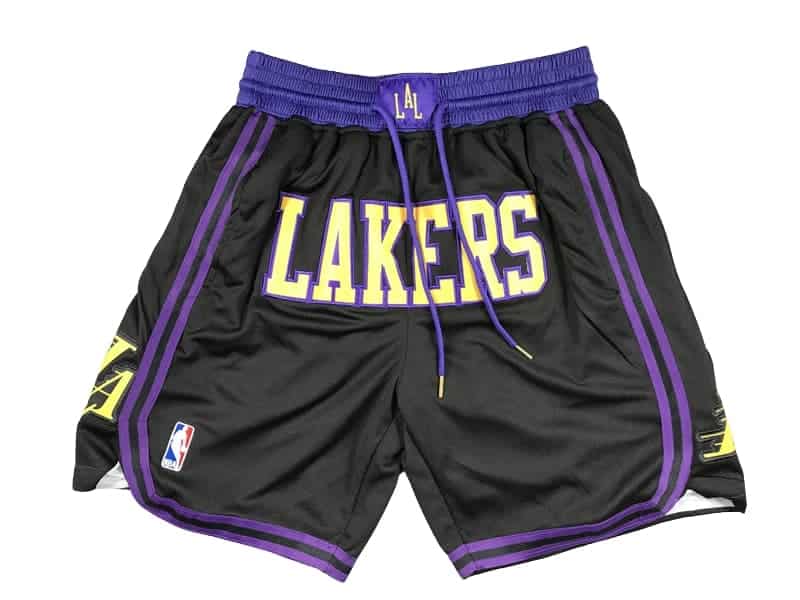 Front view of Los Angeles Lakers City Edition 2023-24 Black Shorts featuring a sleek black design with the Lakers logo and bold accents.