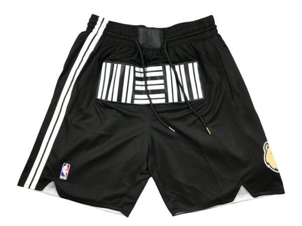 Front view of Memphis Grizzlies Black City Edition Swingman Shorts featuring a sleek black design with the Grizzlies logo and city edition details.