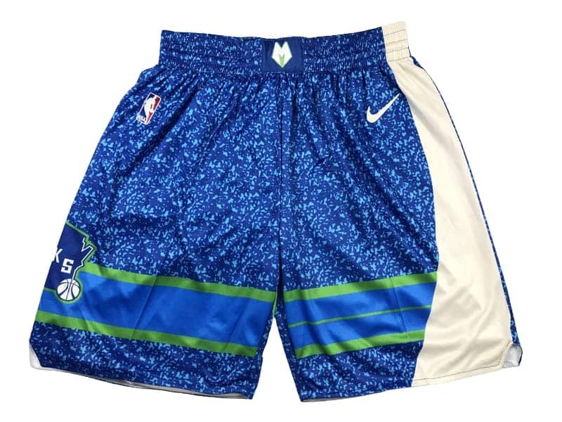 Front view of Milwaukee Bucks Royal City Edition Swingman Shorts featuring a royal blue design with the Bucks logo and city edition details.