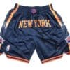 Front view of New York Knicks Navy Statement Shorts featuring a deep navy design with the Knicks logo and statement edition details