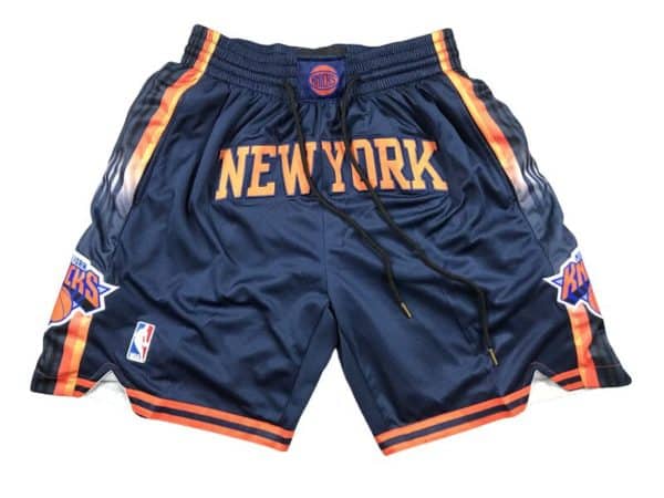 Front view of New York Knicks Navy Statement Shorts featuring a deep navy design with the Knicks logo and statement edition details