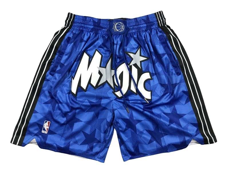 Front view of Orlando Magic 2023-24 Royal Hardwood Classics Shorts featuring a vibrant royal blue design with the Magic logo and classic details.