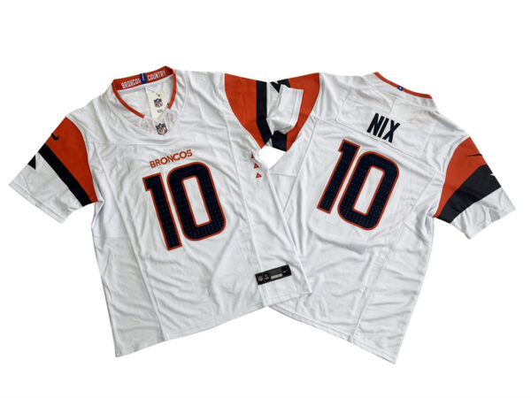 Denver Broncos 10# Bo Nix Nike White Vapor F.U.S.E. Limited Jersey