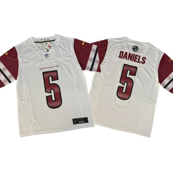 Jayden Daniels #5 Vapor FUSE Jersey Elite White Quality Commanders