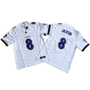 Men's Baltimore Ravens 8# Lamar Jackson Vapor F.U.S.E. Stitched Jersey White