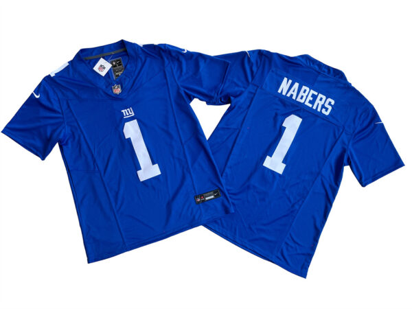 Men's New York Giants 1# Malik Nabers Nike Blue Vapor F.U.S.E. Limited Jersey