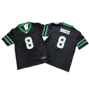 Men's New York Jets 8# Aaron Rodgers Black Vapor F.U.S.E. Stitched Jersey