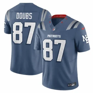 New England Patriots Romeo Doubs Storm Blue 2025 Rivalries Limited Jersey Stitched