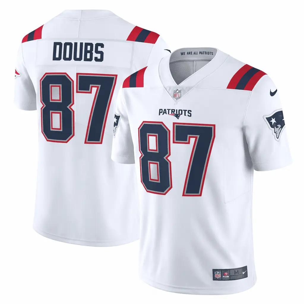 Patriots 2026 Romeo Doubs White Jersey Stitched 1 New England Patriots Romeo Doubs White Jersey