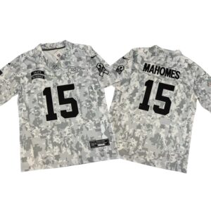 Patrick Mahomes #15 Vapor FUSE Jersey Salute To Service Arctic Chiefs