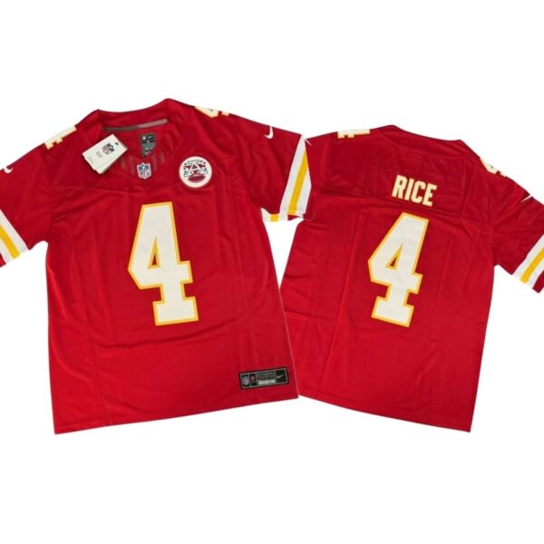 Rashee Rice #4 Vapor FUSE Jersey Red Elite Quality Kansas City Chiefs