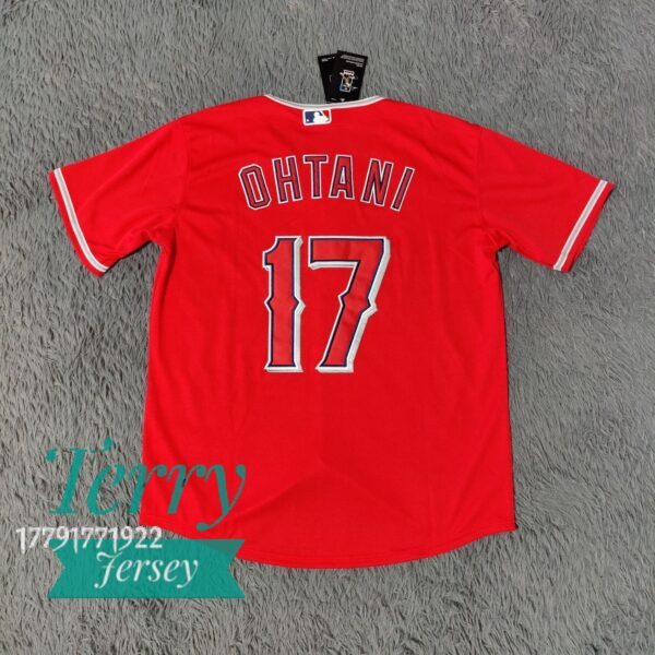 Shohei Ohtani 17 Los Angeles Angels Red Alternate Player Name Jersey back