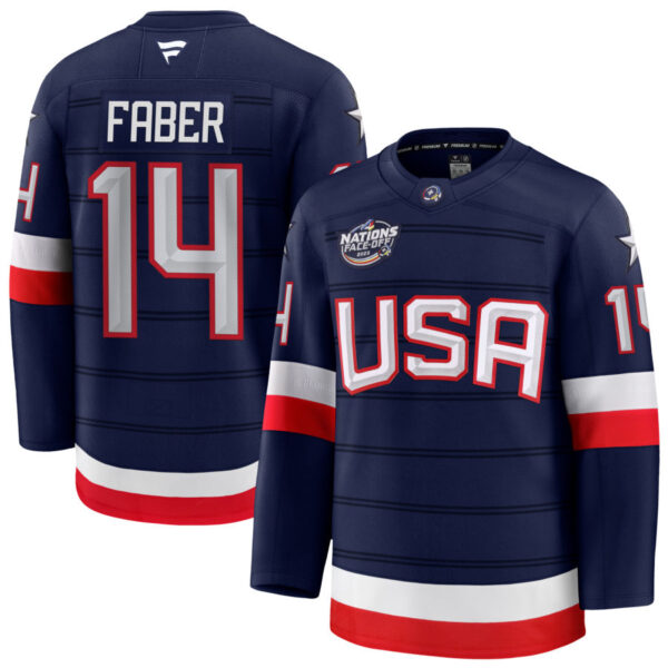 Brock Faber 14 USA Navy 2025 4 Nations Face-Off Stitched Jersey