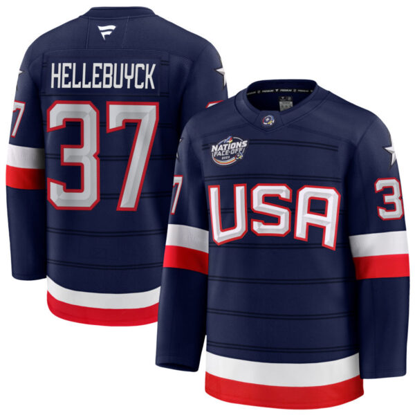 Connor Hellebuyck 37 USA Navy 2025 4 Nations Face-Off Stitched Jersey