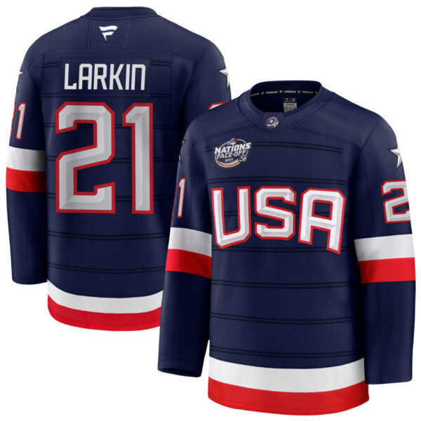 Dylan Larkin 21 USA Navy 2025 4 Nations Face-Off Stitched Jersey