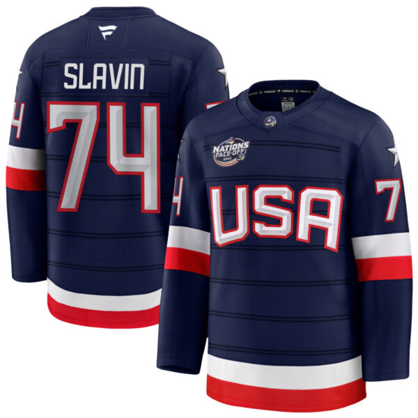 Jaccob Slavin 74 USA Navy 2025 4 Nations Face-Off Stitched Jersey