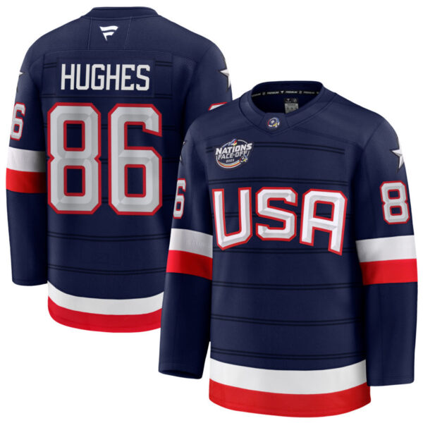 Jack Hughes 86 USA Navy 2025 4 Nations Face-Off Stitched Jersey