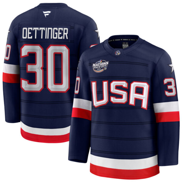 Jake Oettinger 30 USA Navy 2025 4 Nations Face-Off Stitched Jersey