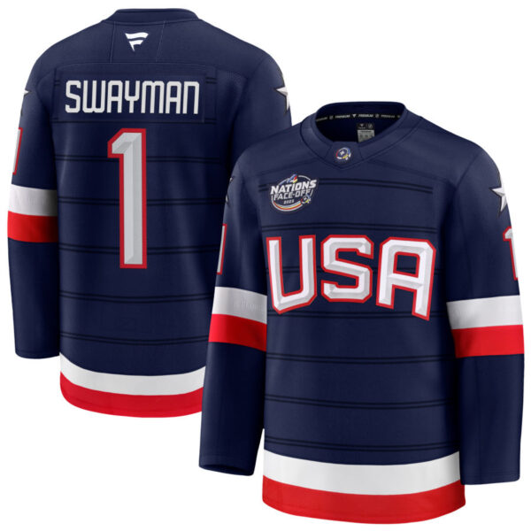 Jeremy Swayman 1 USA Navy 2025 4 Nations Face-Off Stitched Jersey