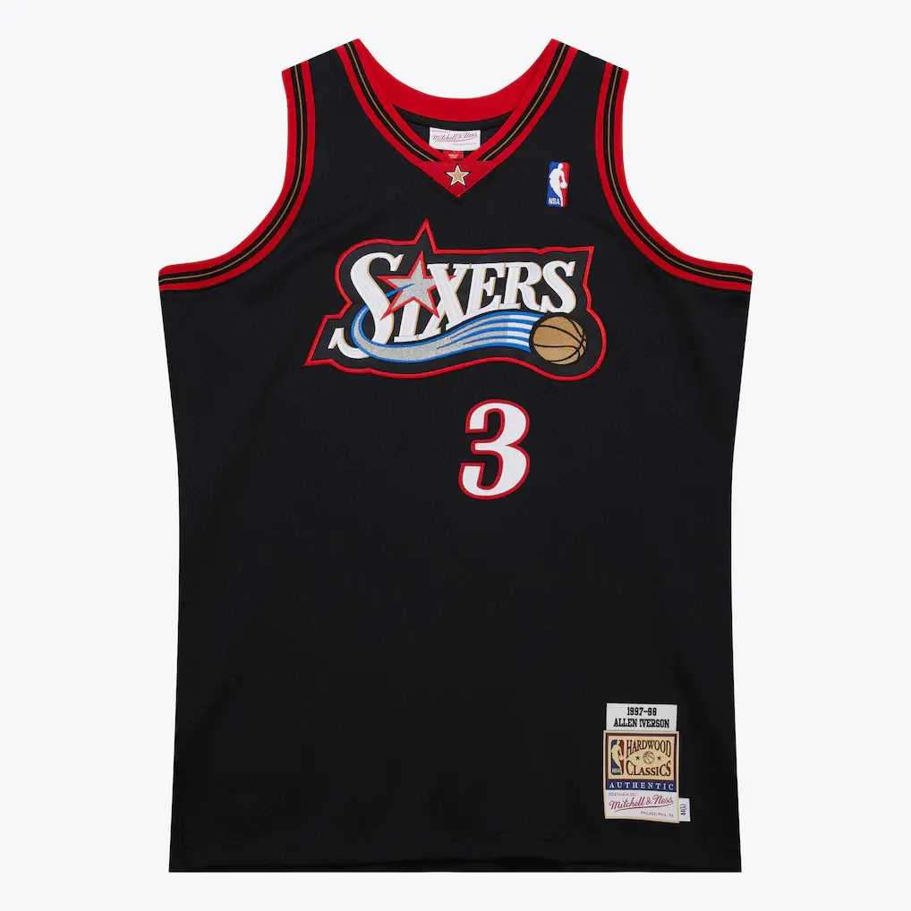 Allen Iverson Philadelphia 76ers 1997-98 Black Jersey Stitched 1 Allen Iverson Philadelphia 76ers 1997-98 Black Authentic Jersey