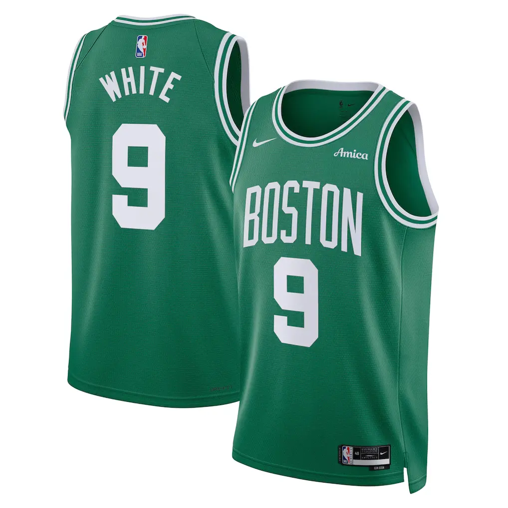 Derrick White Kelly Green Boston Celtics Badge Jersey Stitched 1 Derrick White Kelly Green Boston Celtics Swingman Badge Player Jersey