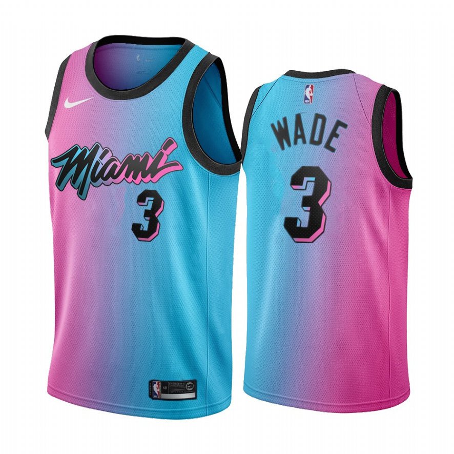 Dwyane Wade #3 Heat 2020-21 Blue Pink City Jersey Stitched 1 Dwyane Wade #3 Heat 2020-21 Blue Pink City Jersey Stitched