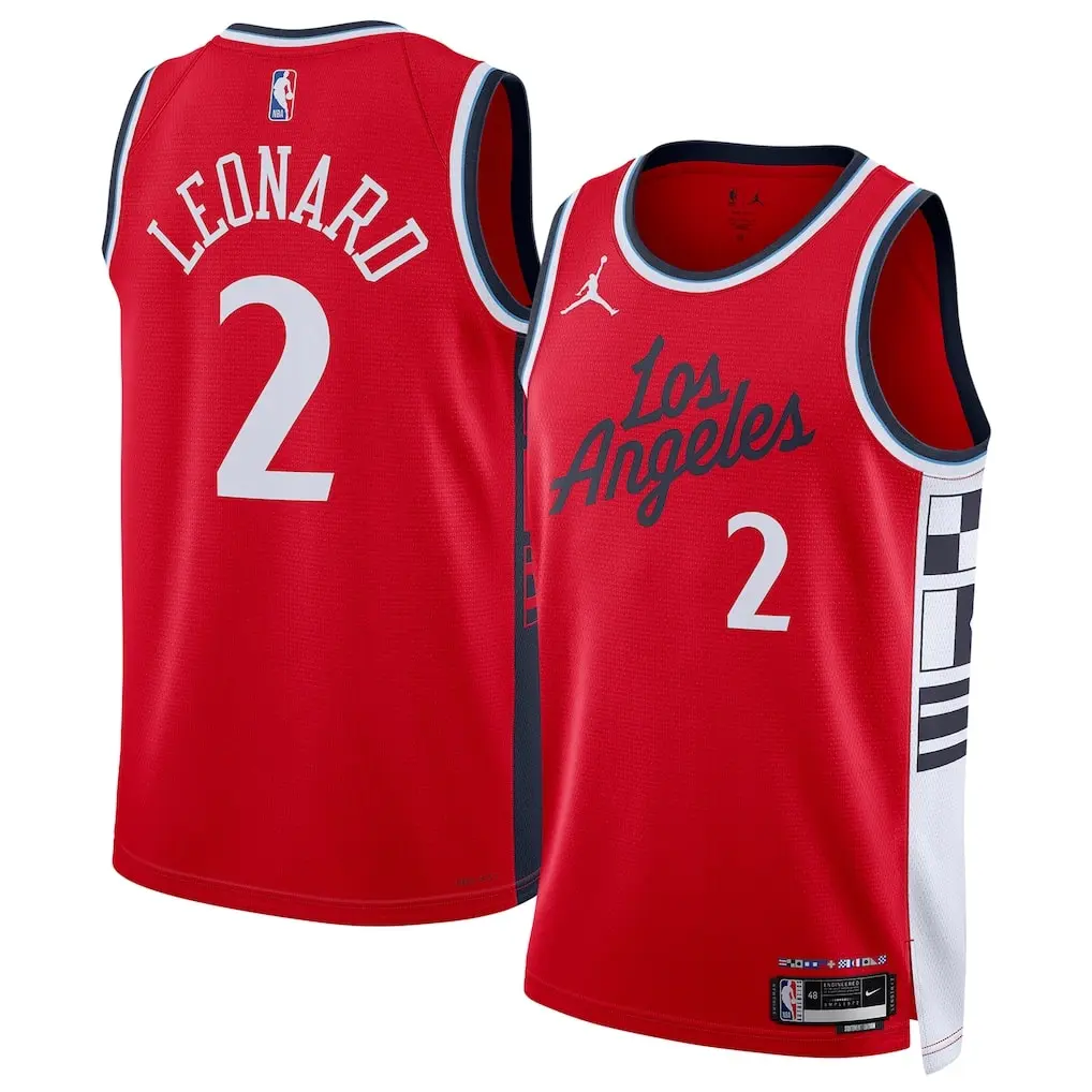 LA Clippers Kawhi Leonard Red 2024-25 Jersey Stitched 1 LA Clippers Kawhi Leonard Jordan Brand Red 2024-25 Swingman Jersey