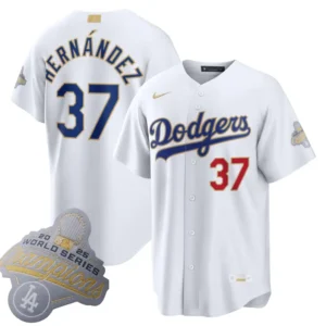 Dodgers Teoscar Hernández White 2026 Gold Collection Jersey Stitched