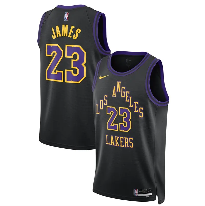 Lakers #23 LeBron James LeBron James Black 2025-26 City Edition Jersey Stitched 1 Los Angeles Lakers #23 LeBron James LeBron James Black 2025-26 City Edition Stitched Basketball Jersey