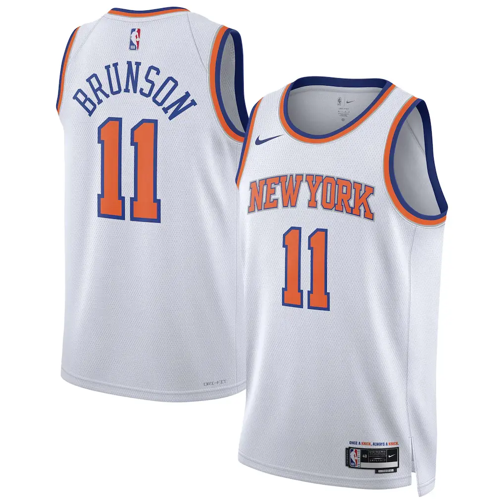 Knicks Jalen Brunson White Jersey Stitched 1 New York Knicks Jalen Brunson Nike White Swingman Jersey