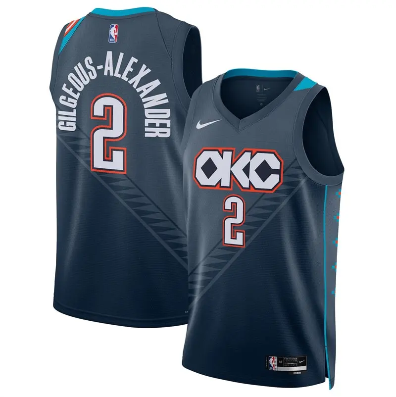 Oklahoma City Thunder #2 Shai Gilgeous-Alexander Navy 2025-26 City Edition Jersey Stitched 1 Oklahoma City Thunder #2 Shai Gilgeous-Alexander Navy 2025-26 City Edition Stitched Basketball Jersey