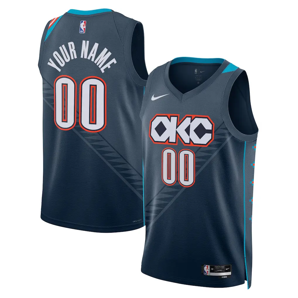 Oklahoma City Thunder Blue 2025-26 City Edition Custom Jersey Stitched 1 Oklahoma City Thunder Nike Blue 2025-26 City Edition Swingman Custom Jersey