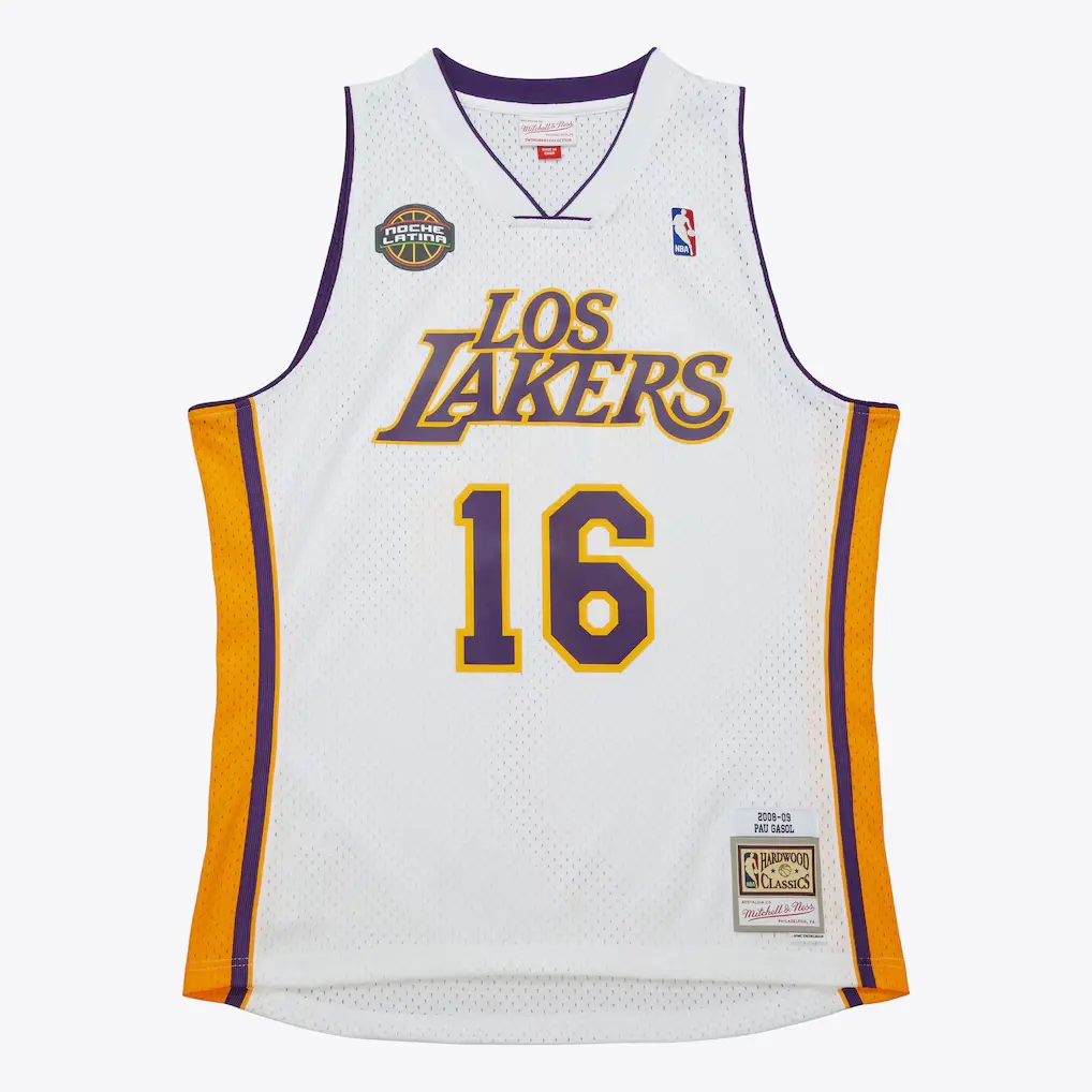 Pau GasolLakers 2008-09 White Noche Latina Jersey Stitched 1 Pau Gasol Los Angeles Lakers 2008-09 White Noche Latina Swingman Jersey