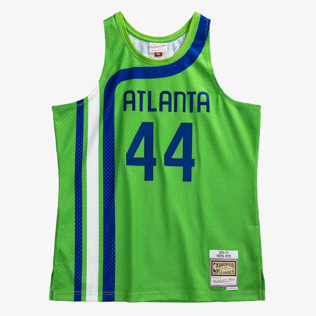 Pete Maravich Atlanta Hawks 1970-71 Green Jersey Stitched 1 Pete Maravich Atlanta Hawks 1970-71 Green Swingman Player Jersey