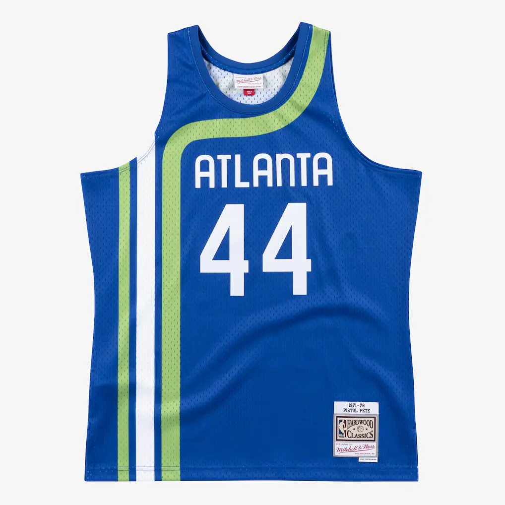 Pete Maravich Atlanta Hawks 1971-72 Blue Jersey Stitched 1 Pete Maravich Atlanta Hawks 1971-72 Blue Swingman Player Jersey